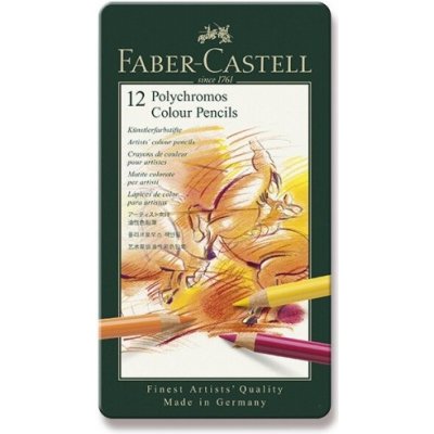 Farebné ceruzky Faber-Castell Polychromos 110012 plechová krabička, 12 farieb -