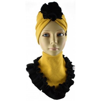 Dievčenský set turban so šatkou horčicová