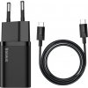 Baseus Super Si 1C, rýchlo nabíjačka 25W + kábel USB-C 3A 1m, čierna TZCCSUP-L01