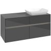 VILLEROY & BOCH Collaro závesná skrinka pod umývadlo na dosku (umývadlo vpravo), 4 zásuvky, s LED osvetlením, 1200 x 500 x 548 mm, Glossy Grey, C114B0FP