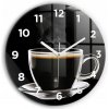 Tichý nástenný sklenený hodiny Čierna káva biele ručičky okrúhly priemer 60 cm