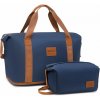 KONO set variabilná cestovná taška a kozmetická taštička - modro hnedá - 26L