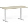 Výškovo nastaviteľný stôl, 160x80 cm, 1 motor, zaoblené rohy, biela podnož, dub prírodný