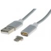 PremiumCord Magnetický nabíjací a dátový kábel micro USB 2.0, A-B, 1 m, strieborný