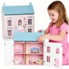 Krásny drevený domček pre bábiky, púdrová ružová farba, s nábytkom a otvárací