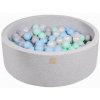 MeowBaby Suchý bazének s míčky 90 x 30 cm s 200 míčky světle šedá šedá bílá průhledná mintová modrá