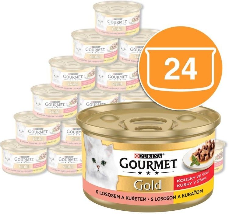 Gourmet GOLD kúsky v šťave s lososom a kuracinou 24 x 85 g