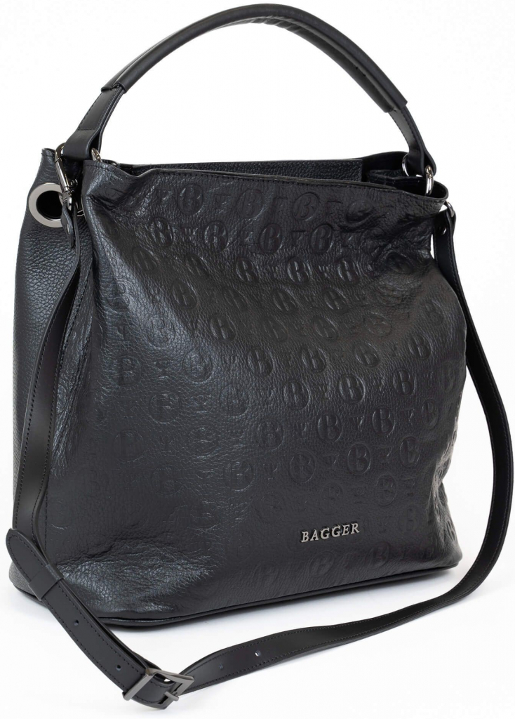 Bagger kožená kabelka s razeným vzorom s tmavostrieborným logom na rameno crossbody čierna 0128