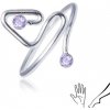 Šperky eshop - Prsteň zo striebra 925, zahnutá línia ukončená fialovým kamienkom V08.17