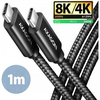 AXAGON BUCM4X-CM10AB NewGEN+ kábel USB-C USB-C, 1m, USB4 Gen 3×2, PD 240W 5A, 8K HD, ALU, oplet, čierny