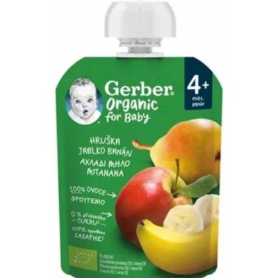 GERBER Organic kapsička hruška jablko banán bio ovocná desiata od ukonč. 4. mesiaca 90 g - Gerber Organic kapsička hruška jablko a banán 90 g