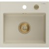 Mexen Milo, granitový drez 435x410x171 mm, 1-komorový, béžová so zlatým sifónom, 6505441000-69-G