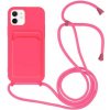 AppleKing silikónový kryt so šnúrkou a kapsou na karty pre iPhone 11 - neónovo ružový - možnosť vrátiť tovar ZADARMO do 30tich dní