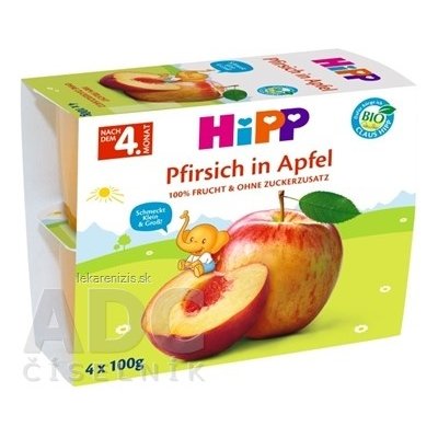 HiPP Príkrm BIO 100% Ovocie Jablká s broskyňami inov.2018 4x100 g