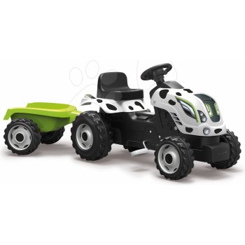 Smoby Traktor pre deti šliapací Farmer XL Kravička s prívesom bielo-čierny