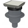 AlcaPlast APV240 - Podlahová vpusť nerezová 130×130 mm priama, obojstranná nerezová mriežka, vodná zápachová uzávera