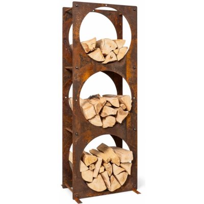 Blumfeldt Trio Circulo, stojan na drevo, regál, 55 × 160 × 30 cm, 3 mm oceľ, hrdzavý vzhľad (GDI11-TrioCirculo-RS)