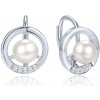 MINET Elegantné strieborné náušnice krúžky s perlou a zirkónmi