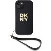 DKNY PU Leather Stack Logo Wrist Strap pre Apple iPhone 15, čierna