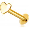 Šperky eshop - Piercing do pery a brady z 9K žltého zlata - ploché lesklé srdce S2GG206.32