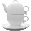 Lubiana Porcelánová čajová súprava 3v1 pre jedného – čajník, šálka a tanierik biela 300 + 280 ml na čajové chvíle doma aj v kancelárii