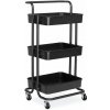 Verk 27491 Trojposchodový kovový regál na kolieskach 76 x 43 x 36 cm, čierny
