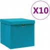 Úložné boxy s vekom 10 ks, 28x28x28 cm, svetlomodré-ForU-325234