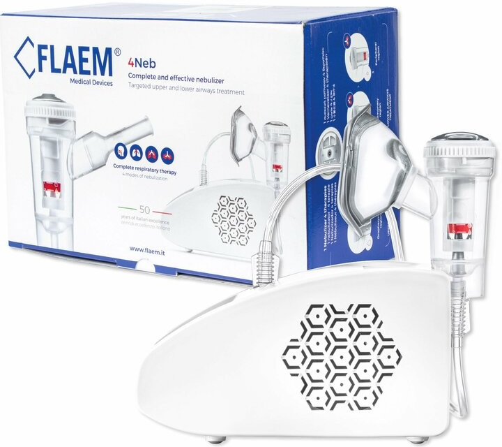 Flaem 4NEB Pneumaticko Piestový Inhalátor So 4 Režimami, S Certifikátom TUV Rheinland