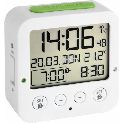 TFA 60.2528.02 Bingo white Digital RC Alarm Clock w. Temper