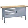 Pracovný stôl Lista, š 1500 mm, pracovná doska buk, 1x dvierka, 4x zásuvky, metalická sivá