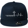 Jesus Saved My Life kríž ekg - Šiltovka s rovným šiltom a plastovou sponou - Univerzálna veľkosť ( Tmavomodrá (veľmi tmavá - skoro čierna) )