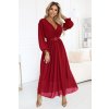 639-1 Elegant pleated maxi dress with a belt and a wrap neckline - burgundy tmavočervená One size numoco basic 5903938296369