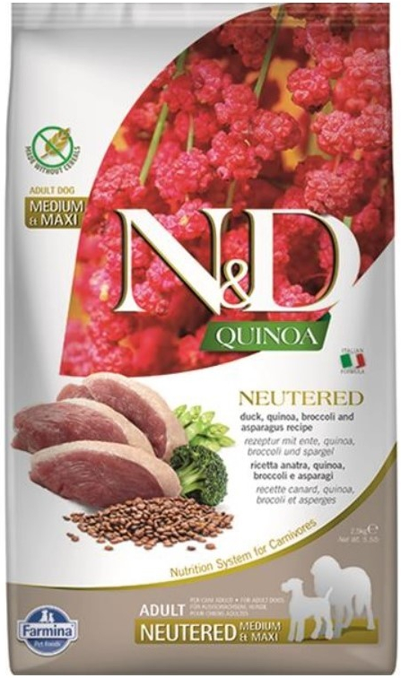 N&D Quinoa GF NEUTERED Adult Dog Medium & Maxi DUCK, broccoli & asparagus 3 x 12 kg