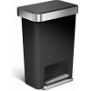 Pedálový odpadkový kôš Simplehuman - 45 l, vrecko na sáčky, obdĺžnikový, čierny plast / nerez (CW1385CB)