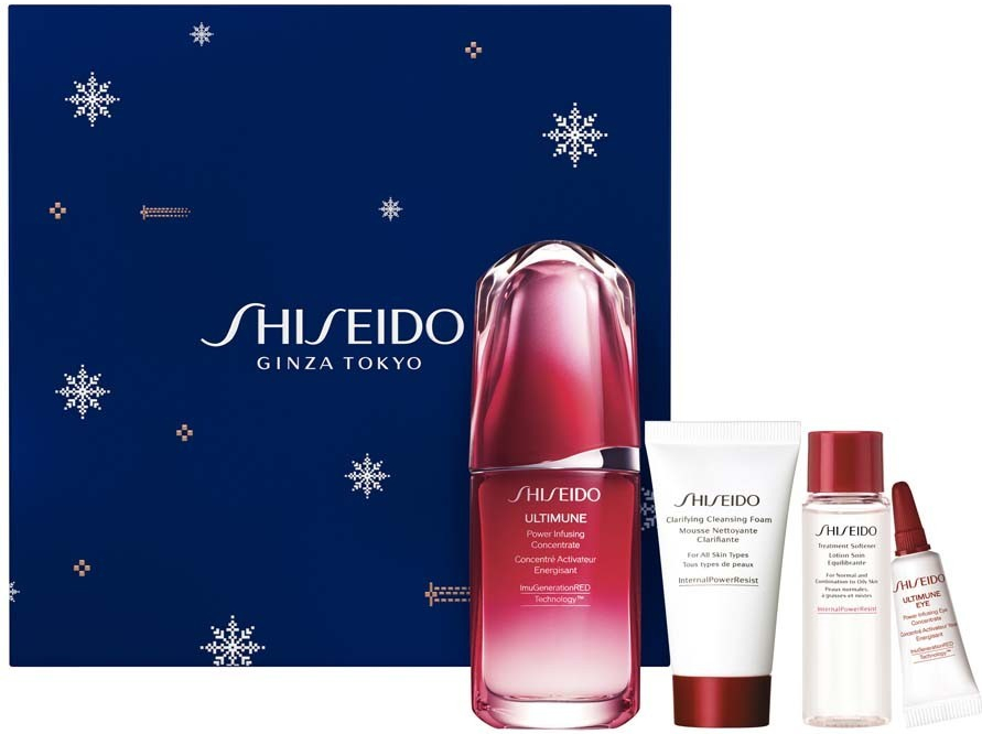 Shiseido Ultimune Global Age Defense Program pleťové sérum Ultimune Power Infusing Concentrate 50 ml + čisticí pěna Clarifying Cleansing Foam 30 ml + pleťová voda Treatment Softener