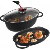 Granitová oválna pekáčová sada 3v1 s grilovacou pokrievkou a skleneným vekom, 10 l, 43 × 28 cm