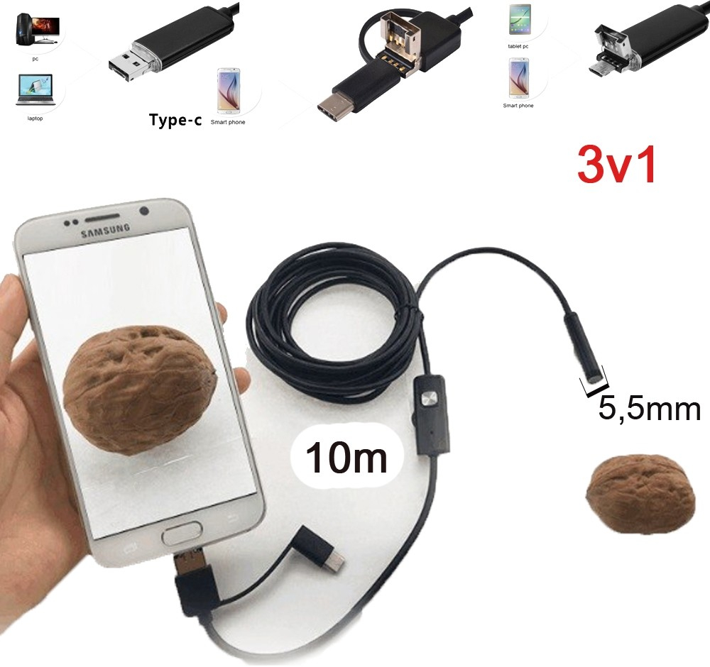 TFY HD Camera 4 Endoskop, inšpekčná kamera 5,5mm, 10m