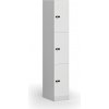 Šatníková skrinka S1 s úložnými boxmi, 3 boxy, 1850 x 300 x 500 mm, demont, mechanický kódový zámok, laminované dvere, biela