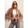 Kesi Dámska bunda z eko kože s brmbolcami v boho štýle Farba: Béžová - tmavo, Veľkosť: UNI