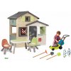 Set domček Priateľov s plnými dverami a záhradným posedením Friends Evo Playhouse Life Smoby rozšíriteľný a sada náradia s kosačkou so zvukom