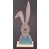Drevený veľkonočný zajačik s ušami na podstavci - rozmer 17,5 cm x 4,5 cm x 3,5 cm - svetlo modrá, svetlé drevo, čierna