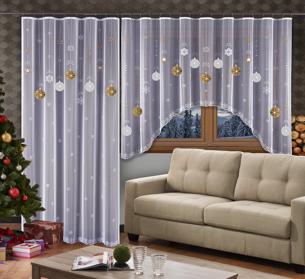 Hotová záclona Vánoční ozdoby-300x150