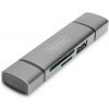 Digitus Digitus dvojitá čtečka karet OTG (USB-C + USB 3.0) 1x SD, 1x MicroSD, 1x USB 3.0, šedá
