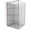 Mexen Kioto+, sprchová zástena Walk-In s poličkou a vešiakom 110 x 200 cm, 8mm číre sklo čierny vzor, medený matný profil, 800-110-121-65-77
