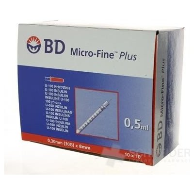 BD MICRO FINE PLUS inzulínové striekačky s ihlou U-100, 30G/0,5ml 10x10 ks (100 ks)