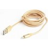 GEMBIRD Kabel USB 2.0 Lightning (IP5 a vyšší) nabíjecí a synchronizační kabel, opletený, 1,8m, zlatý, blister CCB-mUSB2B-AMLM-6-G