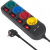 MCN Napájacia lišta Maclean, 4-zásuvkový predlžovací kábel + 2xUSB, s prepínačmi, 250 VAC/10A, 2,1 A 5 V, 1,5 m, čierna, MCE229 B