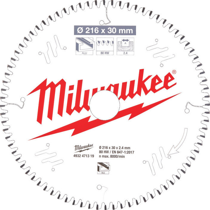 Milwaukee pílový kotúč na ALU/PVC 216 x 30 x 2.4 mm 80z TF NEG. 4932471319
