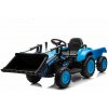 mamido Detský elektrický traktor s radlicou a prívesom modrý