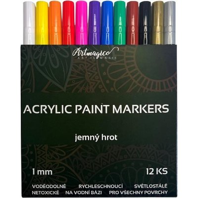 Artmagico Premium akrylové markery jemný hrot 1,0 mm sada 12 ks